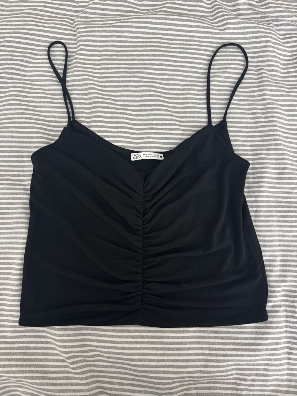 Zara Black Gathered Front Spaghetti Strap Cami